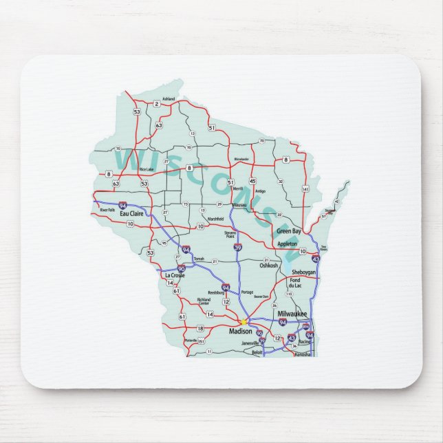 Wisconsin Interstate karta Mousepad Musmatta (Framsidan)