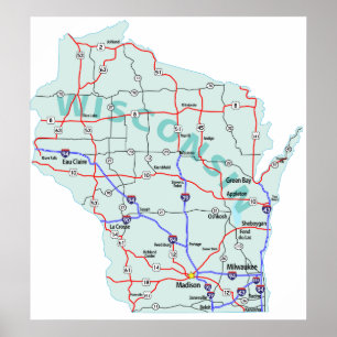 Wisconsin Interstate Karta Skriv ut Poster