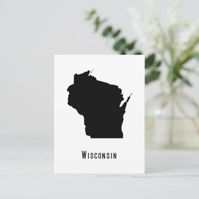 Wisconsin Karta - Black and White Modern Wisconsin Vykort (Stående Fram)