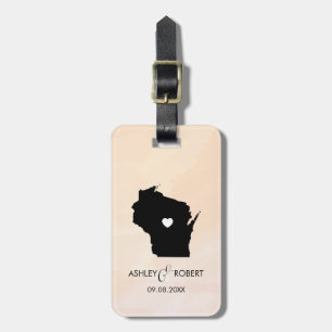 Wisconsin Karta Bröllop Luggage Tag, Anpassningsba Bagagebricka
