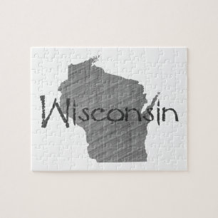 Wisconsin Karta formad gammal Grått-kalkboard Nam Pussel