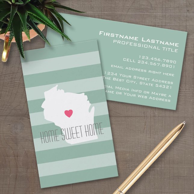 Wisconsin Karta Hemstat Kärlek med Anpassad Hjärtf Visitkort (Custom Business Card Template)
