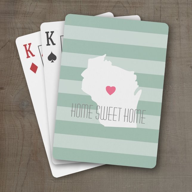Wisconsin Karta Home State Kärlek med Anpassningsb Kortlek (Personalized Playing Cards with a State Map, Movable Heart and Name)