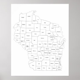 Wisconsin karta i delstaterna namn poster