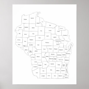 Wisconsin karta i delstaterna namn poster