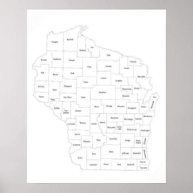 Wisconsin karta i delstaterna namn poster (Framsidan)