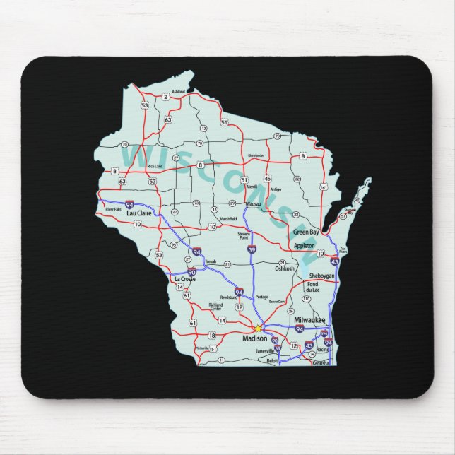 Wisconsin Karta Mousepad Musmatta (Framsidan)