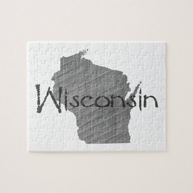 Wisconsin Karta Shaped Old Grått Chalkboard Namn Pussel (Horisontell)