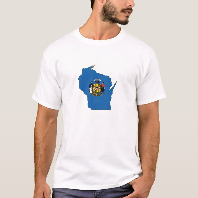 Wisconsin Karta Shaped Statlig flagga Wisconsinite T-shirt (Framsida)
