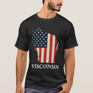 Wisconsin Karta State American Flagga 4:e juli T Shirt