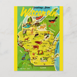 Wisconsin karta vintage vykort