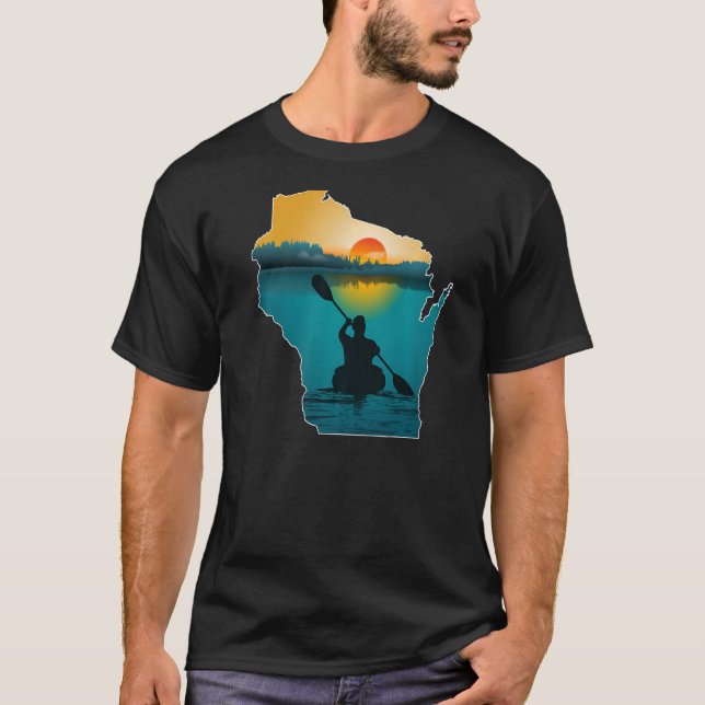 Wisconsin Kayaking Sunset T Shirt (Framsida)