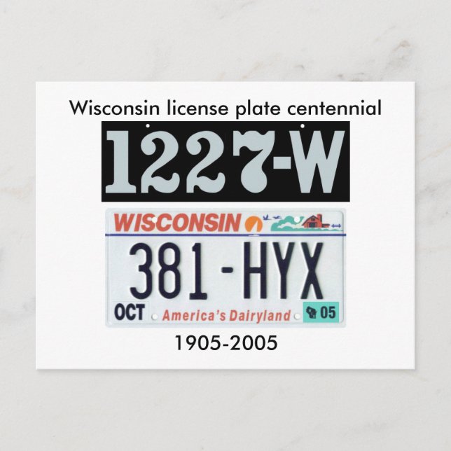 Wisconsin License Plate Centennial Vykort (Framsida)