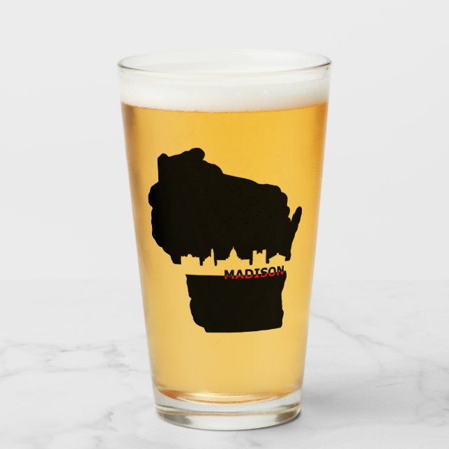 Wisconsin Madison Skyline Theme Beer Glass Glaskopp (Framsida fylld)