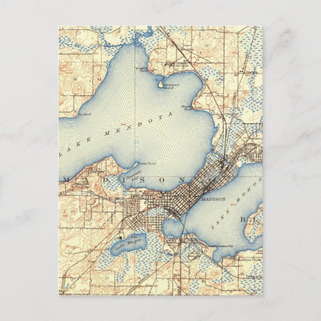 Wisconsin Madison Vintage Karta Vykort (Framsida)