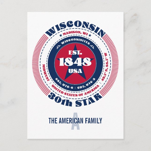 Wisconsin, Madison, WI, Patriotic, Monogram Vykort (Framsida)