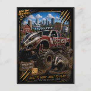 Wisconsin Monster Truck Terräng Konst Vykort