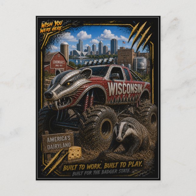 Wisconsin Monster Truck Terräng Konst Vykort (Framsida)