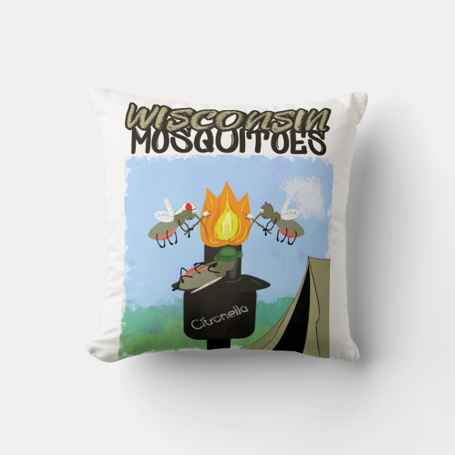 Wisconsin Mosquitoes Tecknad - Tiki Camping Kudde (Framsida)
