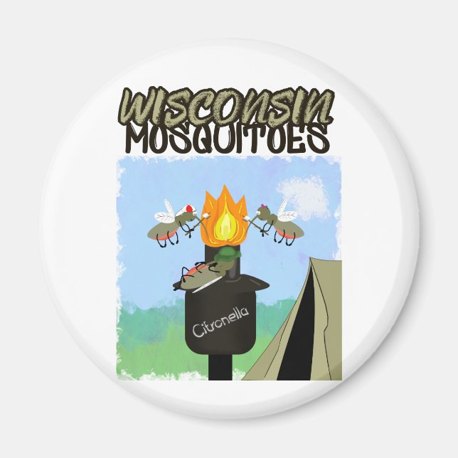 Wisconsin Mosquitoes Tecknad - Tiki Camping Magnet (Framsidan)