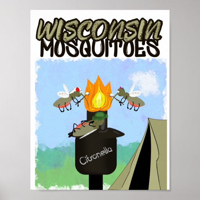 Wisconsin Mosquitoes Tecknad - Tiki Camping Poster (Framsidan)