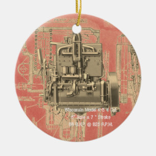 Wisconsin Motor Milwaukee Wisconsin Engine Tidigt Julgransprydnad Keramik