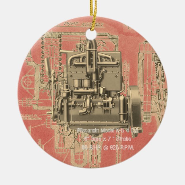 Wisconsin Motor Milwaukee Wisconsin Engine Tidigt Julgransprydnad Keramik (Framsidan)