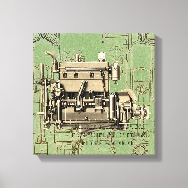 Wisconsin Motor Milwaukee Wisconsin-gasmotor B-3 Canvastryck (Framsida)