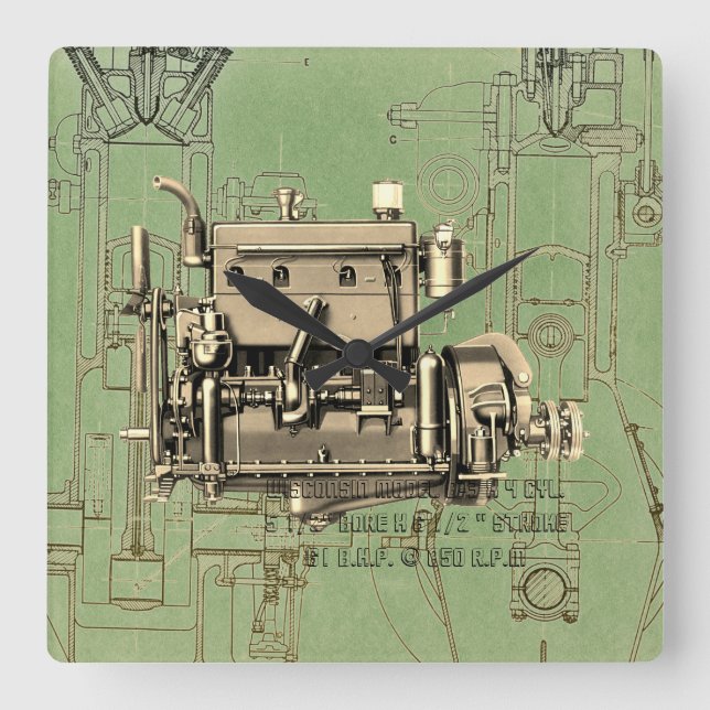 Wisconsin Motor Milwaukee Wisconsin-gasmotor B-3 Fyrkantig Klocka (Framsida)