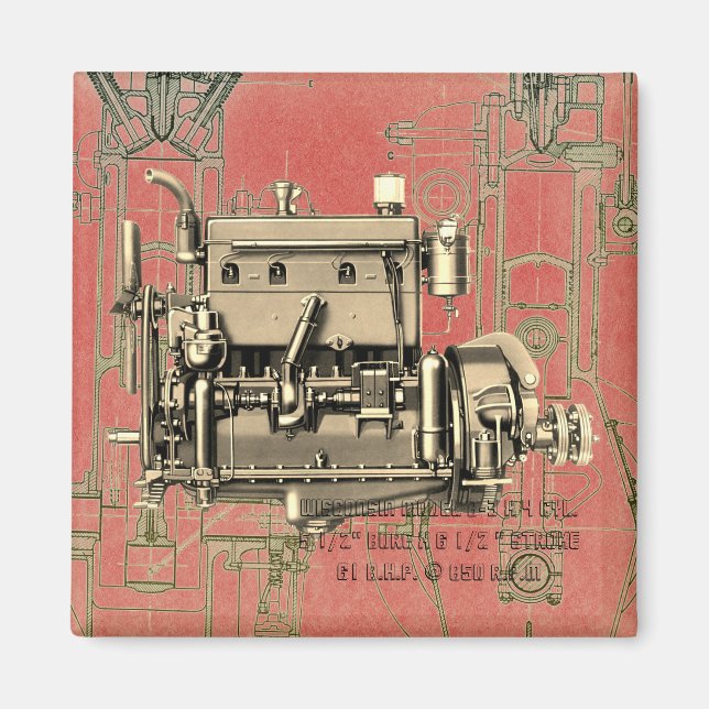 Wisconsin Motor Milwaukee Wisconsin-gasmotor B-3 Magnet (Framsidan)