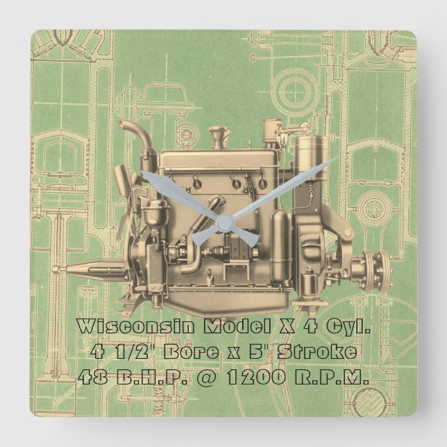 Wisconsin Motor Milwaukee Wisconsin gasmotor X Fyrkantig Klocka (Framsida)