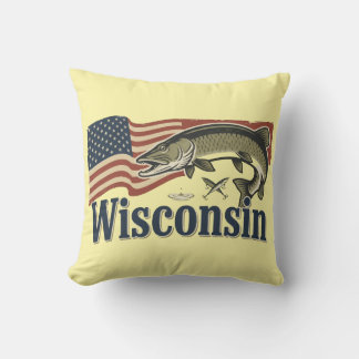 Wisconsin Muskellunge på amerikansk flagga Kudde