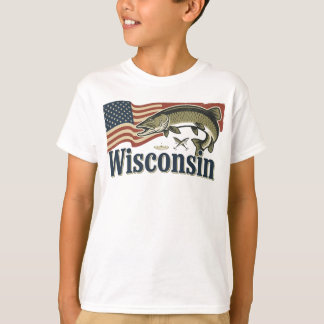 Wisconsin Muskellunge på amerikansk flagga T Shirt