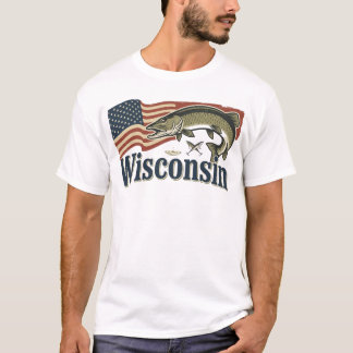 Wisconsin Muskellunge på amerikansk flagga T Shirt