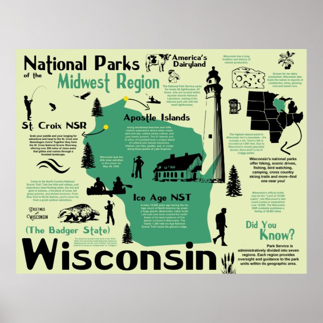 Wisconsin National Parker Infografik Karta Poster (Framsidan)