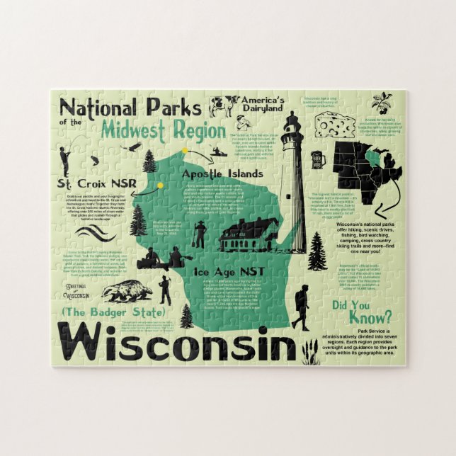 Wisconsin National Parker Infografik Karta Pussel (Horisontell)