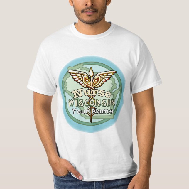 Wisconsin Nurse Caduceus T Shirt (Framsida)