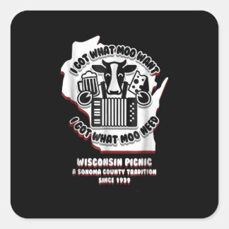 Wisconsin Picnic Cow Beer, Cheese & Accordion Fyrkantigt Klistermärke