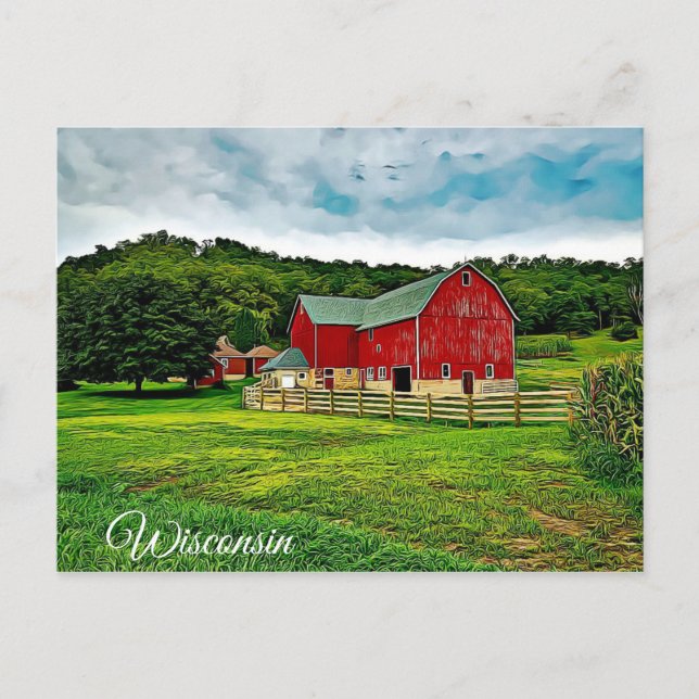 Wisconsin Red Barn Farm Scenia View vykort (Framsida)