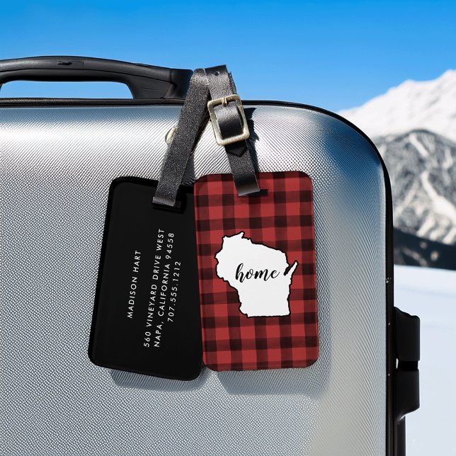 Wisconsin | Red & Black Buffalo Pput Home State Bagagebricka (Skapare uppladdad)