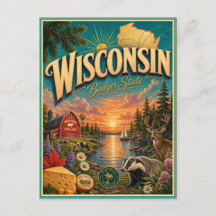 Wisconsin Retro Resminnerings vykort för resor