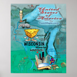 Wisconsin Roligt Karta Poster