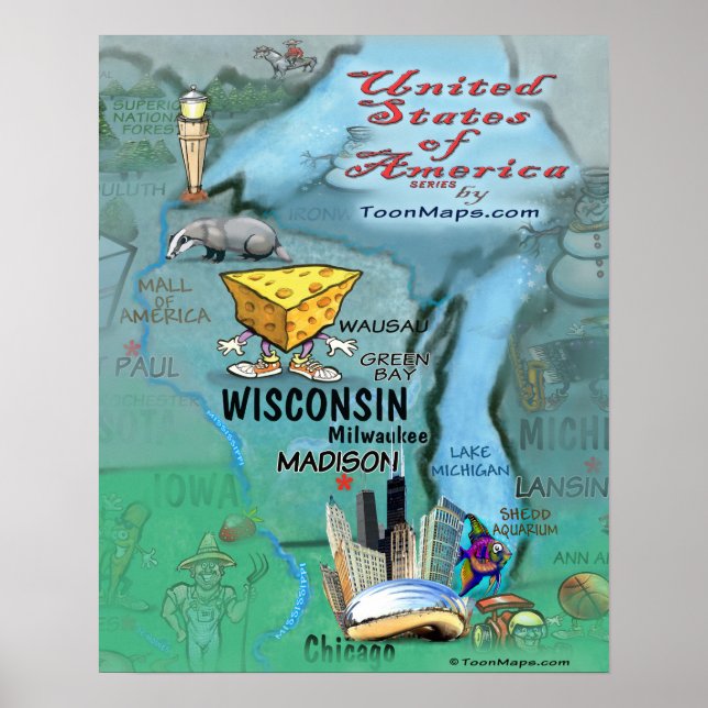 Wisconsin Roligt Karta Poster (Framsidan)