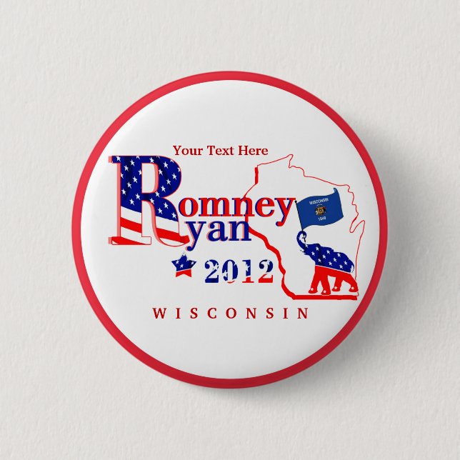 Wisconsin Romney och Ryan 2012 knäppas skräddarsy Knapp (Framsida)