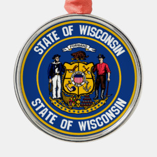 Wisconsin Round Emblem Julgransprydnad Metall