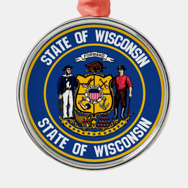 Wisconsin Round Emblem Julgransprydnad Metall (Framsidan)