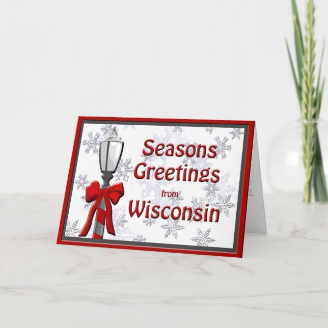 Wisconsin Säsonhälsningars Lamp Snowflake Verse Helgkort (Framsida)
