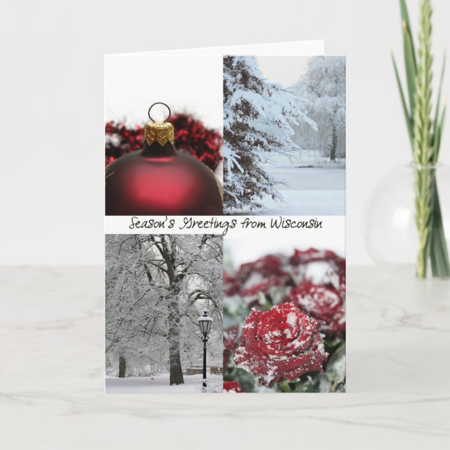 Wisconsin Season Greetings - Red Winter collage Helgkort (Framsida)
