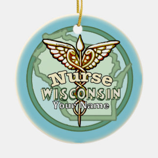 Wisconsin Sjuksköterska Caduceus Julgransprydnad Keramik