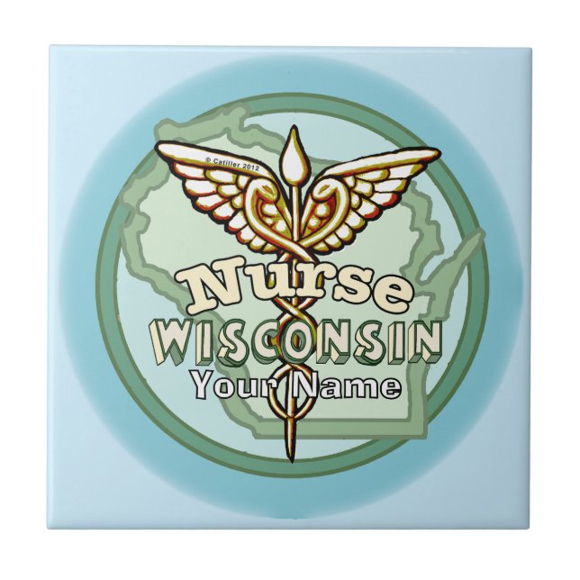 Wisconsin Sjuksköterska Caduceus Kakelplatta (Framsidan)